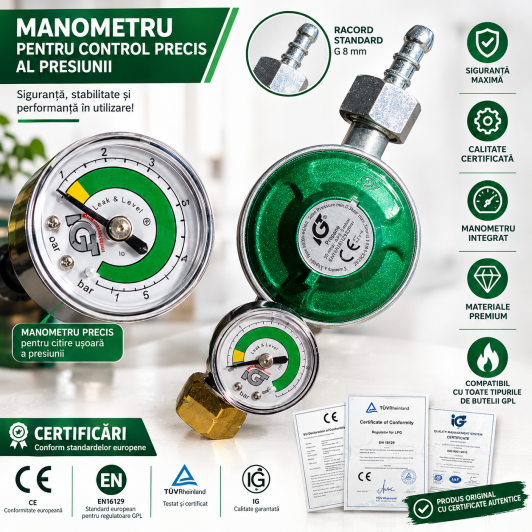 Regulator de presiune butelie gaz cu manometru - Siguranta si Control Total