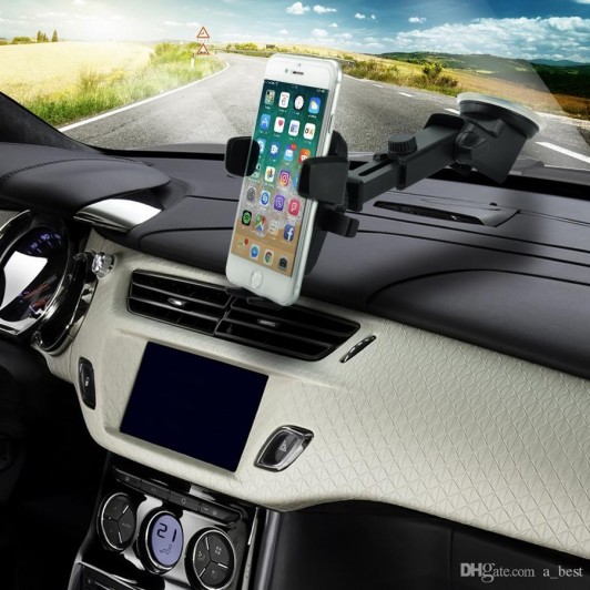 Suport profesional auto pentru telefon, telescopic, rotatie 360 grade, negru