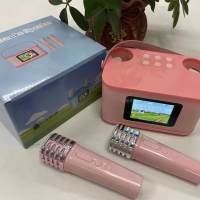 Microfon Karaoke Portabil cu Boxă Bluetooth, Lumini LED, 2000mAh, copii