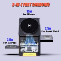 Incarcator Wireless 3 în 1 iPhone, Apple Watch și AirPods – Încărcare Rapidă 15W, Suport Magnetic