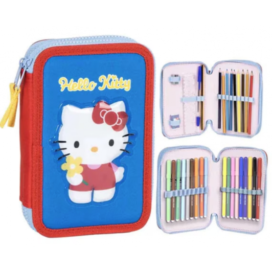 Penar complet echipa Hello Kitty cu 2 compartimente, 30 piese | Penar echipat școlar pentru fete