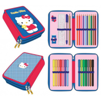 Penar complet echipa Hello Kitty cu 2 compartimente, 30 piese | Penar echipat școlar pentru fete