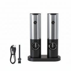 Râșniță electrică dubla sare și piper, USB, automată, reglaj fin, LED–pentru bucătărie modernă
