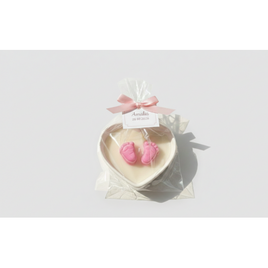 Marturie de botez „Inimă plină de pași mici”-lumanarea parfumata din ceara naturala de soia