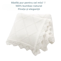 Păturică bebe 100% bumbac moale 70x90 cm – alb, bleu, roz | Confort pentru nou-născuți