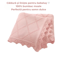 Păturică bebe 100% bumbac moale 70x90 cm – alb, bleu, roz | Confort pentru nou-născuți