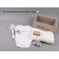 Set Prima Băiță cu Nașii Bebeluși – Cadou Botez Complet, Body Personalizat, Prosop Muselină Bumbac