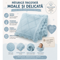 Păturică bebe 100% bumbac moale 70x90 cm – alb, bleu, roz | Confort pentru nou-născuți