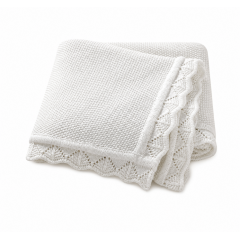 Păturică Tricotată pentru Bebeluși 100% Bumbac Moale 80x100 cm – Alb/Roz Păturică Tricotată pentru Bebeluși 100% Bumbac Moale 80x100 cm – Alb/Roz