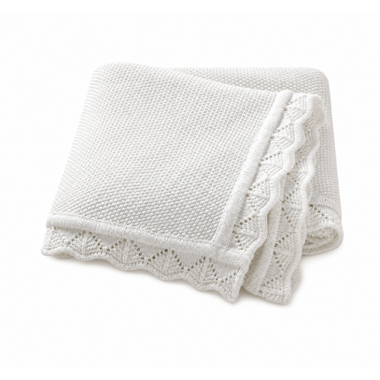 Păturică Tricotată pentru Bebeluși 100% Bumbac Moale 80x100 cm – Alb/Roz