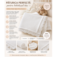 Păturică Tricotată pentru Bebeluși 100% Bumbac Moale 80x100 cm – Alb/Roz