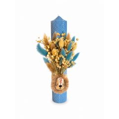 Lumânare Botez din Ceară Naturală cu Flori Uscate, Albastră, 30 cm – Decor Leu Lumânare Botez din Ceară Naturală cu Flori Uscate, Albastră, 30 cm – Decor Leu