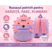 Rucsac copii personalizat cu nume – Arici Roz-Mov | Grădiniță, Parc și Plimbări
