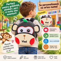 Rucsac Personalizat pentru Copii, Model Maimuțică, cu Numele Copilului – Ideal pentru Grădiniță
