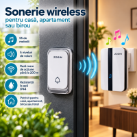 Sonerie Wireless ZOGIN cu 55 Melodii, 5 Niveluri de Volum, Rază până la 200 m, IP44