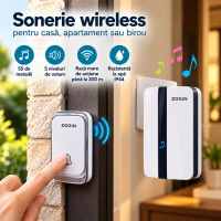 Sonerie Wireless ZOGIN cu 55 Melodii, 5 Niveluri de Volum, Rază până la 200 m, IP44