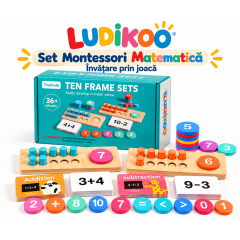 Set Montessori Matematică LUDIKOO din Lemn – Numere, Adunare și Scădere, 36+ Luni