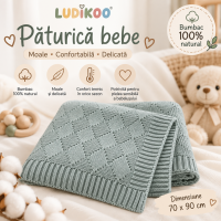 Păturică Bebe LUDIKOO 70x90 cm, 100% Bumbac, Moale și Tricotată pentru Pătuț și Cărucior