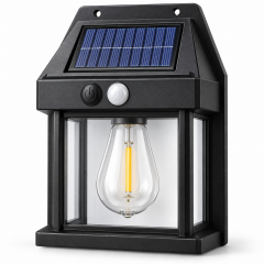 Lampă solară de exterior cu senzor de mișcare – Felinar LED negru, model 888 Lampă solară de exterior cu senzor de mișcare – Felinar LED negru, model 888