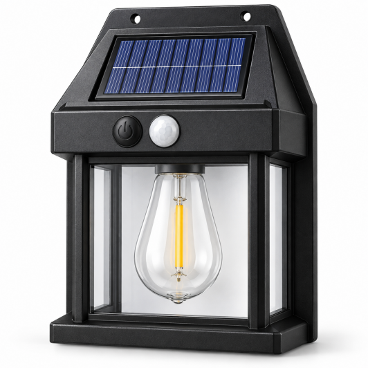 Lampă solară de exterior cu senzor de mișcare – Felinar LED negru, model 888