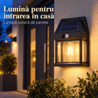 Lampă solară de exterior cu senzor de mișcare – Felinar LED negru, model 888