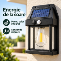 Lampă solară de exterior cu senzor de mișcare – Felinar LED negru, model 888