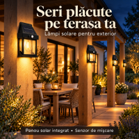 Lampă solară de exterior cu senzor de mișcare – Felinar LED negru, model 888