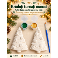 Set de pictat brăduți de Crăciun – 2 figurine turnate manual, verde, auriu și pensulă