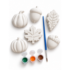 Set de pictat de toamnă LUDIKOO – 6 figurine din ipsos, 3 culori și pensulă