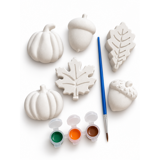 Set de pictat de toamnă LUDIKOO – 6 figurine din ipsos, 3 culori și pensulă