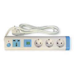 Prelungitor profesional lungime 3 m, cu 3 prize Schuko si 2 porturi usb, 3680 W Prelungitor profesional lungime 3 m, cu 3 prize Schuko si 2 porturi usb, 3680 W