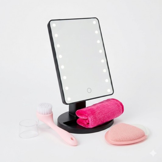 Pachet Oglinda LED Reglabila si Set Accesorii pentru Ingrijirea Tenului