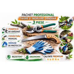 Pachet Profesional Taiere si Ingrijire Gradina – 3 Piese: foarfeca, fierastrau si manusi
