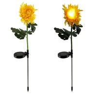 Set 2 Lampi Solare de Gradina Model Crizantema, Floare Artificiala cu LED, Galben