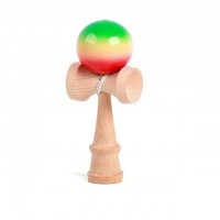Kendama X Profesionala din Lemn, 18 cm, Rubber Grip, Gradient Verde/Galben/Rosu