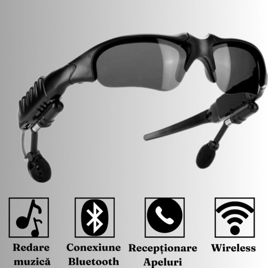 Ochelari de soare smart cu Bluetooth, funcție apelare, redare muzică, lentile polarizate