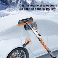 Lopata pentru zapada, 5 in 1, Perie, Racleta, 2 tipuri de Lopeti, Rotativa, Telescopica 100 x 25 cm
