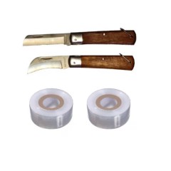 Cosor altoit, Cutit altoit, Banda altoit 2 bucati, manere lemn, lama dreapta si curbata, Set 4 piese