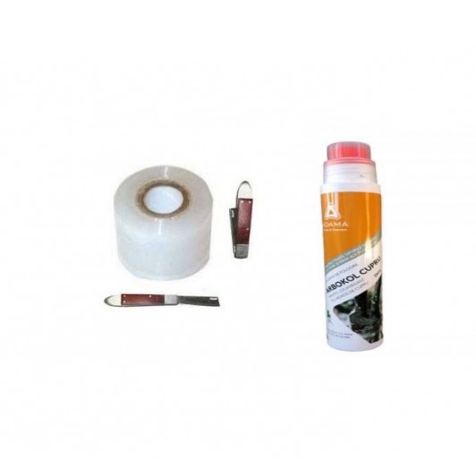 Banda pentru altoit 30mm, 2 role, cutit altoit profi si mastic pentru altoit cicatrizant cupru Banda pentru altoit 30mm, 2 role, cutit altoit profi si mastic pentru altoit cicatrizant cupru