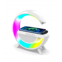 Lampa multifunctionala cu incarcare wireless 10W, boxa bluetooth, lumina multicolora, incarcare, Alb
