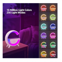 Lampa multifunctionala cu incarcare wireless 10W, boxa bluetooth, lumina multicolora, incarcare, Alb