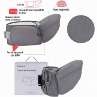 Marsupiu pentru Bebelusi si Copii (0-36 luni) 3 în 1, Ergonomic, Bretele Reglabile, Gri