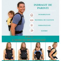 Marsupiu Ergonomic Multifunctional 4 în 1, pentru Bebelusi si Copii, 3.5-15 kg, Negru