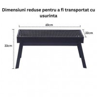 Gratar Portabil Metalic pentru Picnic, Gradina și Camping, 60x22x23 cm, Negru