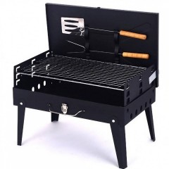 Gratar Portabil pentru Camping si Picnic, Pliabil Tip Servietă, cu Accesorii Incluse, 46x43x26 cm