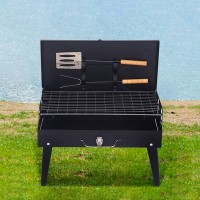 Gratar Portabil pentru Camping si Picnic, Pliabil Tip Servietă, cu Accesorii Incluse, 46x43x26 cm
