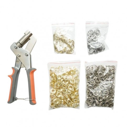 Set Clește pentru Montat Capse și Ocheți Metalici + 500 Capse 10 mm Aurii și Argintii