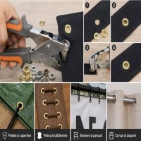 Set Clește pentru Montat Capse și Ocheți Metalici + 500 Capse 10 mm Aurii și Argintii