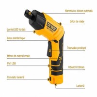 Șurubelniță Electrică cu Acumulator 3.6V, Mâner Rotativ, Set 50 Biți Incluși