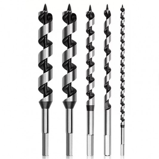 Set Burghie Spiralate pentru Lemn, 5 Piese, 10-25 mm, Lungime 200 mm